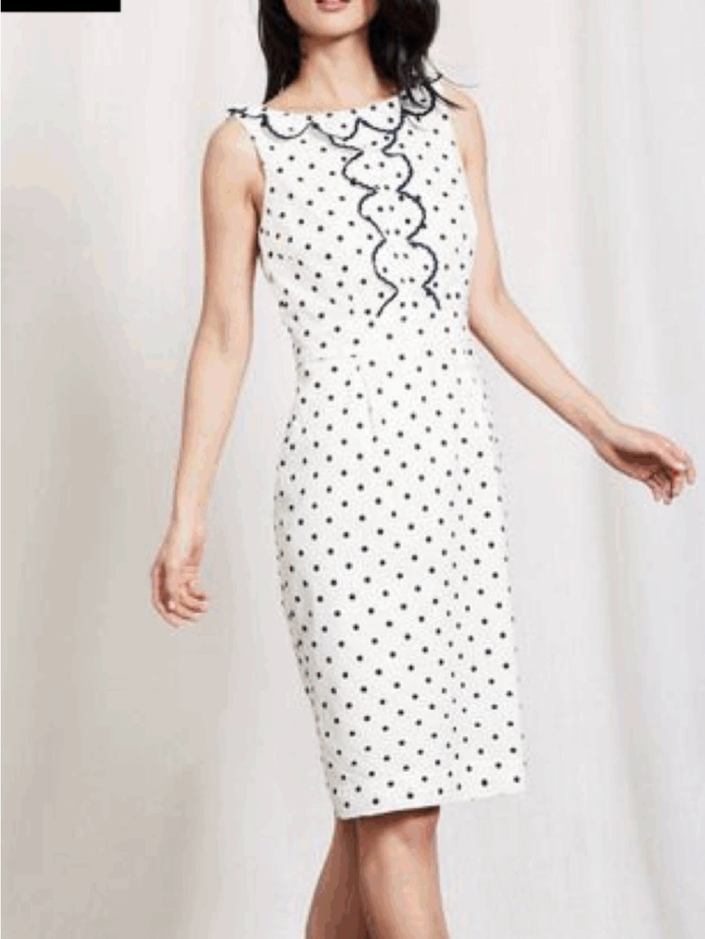 Boden White Sleeveless Midi Dress with Black Polka Dots
